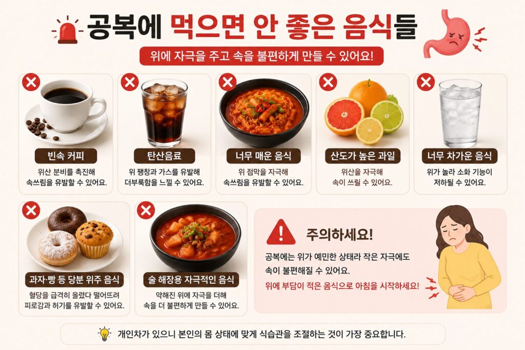 아침 공복에 먹지 말아야 할 음식